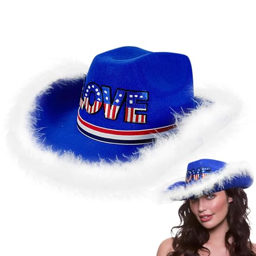 Genérico Fiento Westernhut mit Lamm | Westernhut mit Lamm | Western-Kostüm mit gesticktem Liebesmuster für das patriotische Tages-Rollenspiel von Genérico