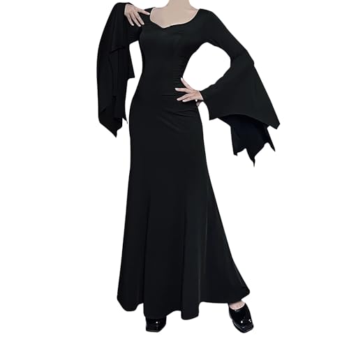 Genérico Halloween-Kostüm für Damen, langes schwarzes Kleid der Familie Addams für Halloween, Vintage-Kleid, Fledermaus, Vampir-Kleidung, Hexenkostüm, Karnevalskostüm Genérico Halloween-Kostüm für Damen, langes schwarzes Kleid der Familie Addams für Halloween, Vintage-Kleid, Fledermaus, Vampir-Kleidung, Hexenkostüm, Karnevalskostüm von Genérico