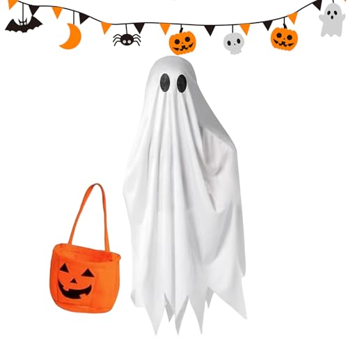 Genérico Halloween-Kostüm für Kinder – Halloween-Kostüm für Kinder, Weiß, Ghost Cloak, Cosplay-Kostüm, Kürbistrick oder Taschen für Veranstaltungen von Mädchen, Festival, Geburtstag von Genérico