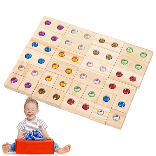 Genérico Holzspielzeug aus Iris | Bausteine Toy Rainbow Set für Kinder | Bauspielzeug mit Acrylfarbsortierungssteinen von Genérico