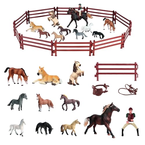 Genérico Horses Stabil, emulatives Spielzeug mit Tieren, Fattoria con 1, Rider 10, Pferdehemden, Spielzeug aus pädagogischen Bauchmuskeln hergestellt, Kinder der Jahre nach oben von Genérico