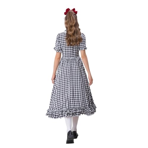 Genérico Kleid für Damen, Cosplay, Restaurantuniform für Damen, Dienstmädchen-Kostüm, kariert, Anime, niedliches Kostüm, 4-teiliges Set von Genérico