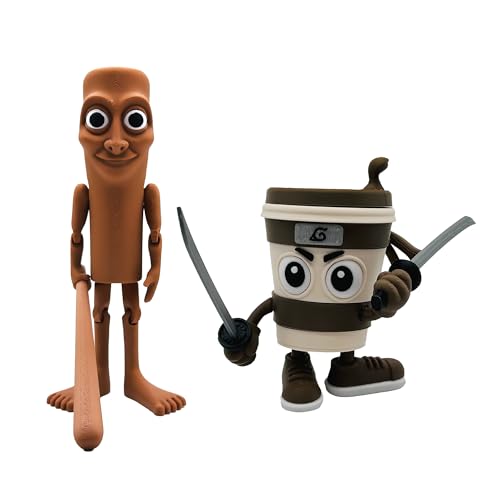 Genérico Packung mit 2 beweglichen Figuren Brainrot Italian Memes - Tung Tung Tung Sahur (19 cm) + Cappuccino Assassino (12 cm) Spielzeug Tung Saur und Cappuccino Assassino (12 cm), italienisches von Genérico
