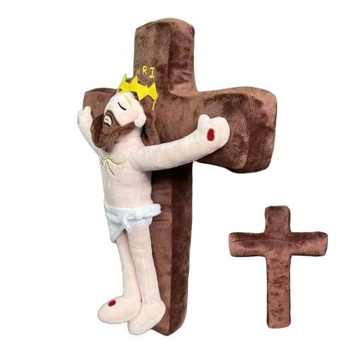 Genérico Plüschpuppe Jesuskind, Plüschpuppe mit Kreuz, weiche Weihnachtsdekoration für Kinderzimmer, Auto, Schreibtisch, Reisen und Sofa von Genérico