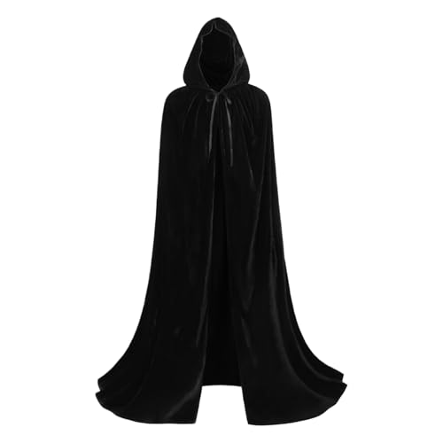 Genérico Umhang mit Kapuze, Mittelalterlicher Kapuzenumhang | Assistent von 140 cm | Raven-Vampir-Kostüm für das Theaterfestival Halloween Hunting Outdoor Stage Performance | P von Genérico