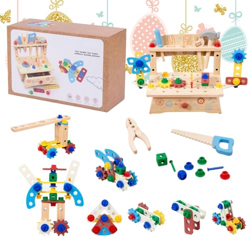 Genérico Werkzeugset für Kinder, Werkbank aus Holz, Bauspielzeug, realistische Bauspiele für Kinder im Vorschulalter, drinnen und draußen, Klassenzimmer und Spielzimmer von Genérico