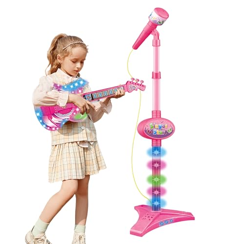 Gitarrenständer und Mikrofon für Kinder, Gitarrenset und Mikrofon für Kinder, Gitarrenspielzeug mit Musik, Musik- und Mikrofon-Set, höhenverstellbar, für Kinder Gitarrenständer und Mikrofon für Kinder, Gitarrenset und Mikrofon für Kinder, Gitarrenspielzeug mit Musik, Musik- und Mikrofon-Set, höhenverstellbar, für Kinder von Genérico