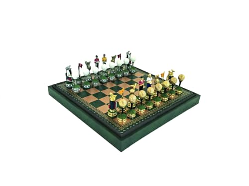 Golfset aus handbemaltem Zinn mit Lederchessbrett und Schachbrett-Set Golfset aus handbemaltem Zinn mit Lederchessbrett und Schachbrett-Set von Genérico