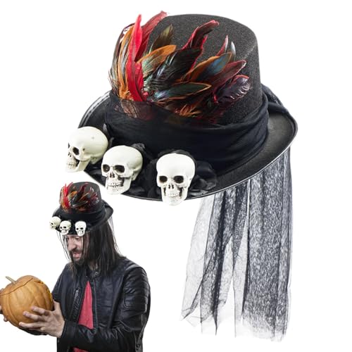 Gothic Steampunk Hut - Gothic Steampunk-Hut mit Schädeln, Federn, Netzgewebe schwarz für Männer Halloween Herren Cosplay Kostüme für Halloween Gothic Steampunk Hut - Gothic Steampunk-Hut mit Schädeln, Federn, Netzgewebe schwarz für Männer Halloween Herren Cosplay Kostüme für Halloween von Genérico