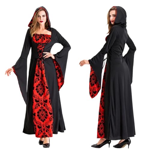 Gothic Vampir-Kostüm für Damen, Halloween-Kostüm mit Trompetenärmel, Mottoparty, Rollenspiel, traditionelles Kleid für Karnevalsparty von Genérico