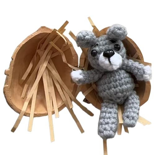 Häkeltier – gehäkelte Walnuss-Muschelpuppe | Bunny Bear Stricktier mit Herzzubehör | entzückende Strickpuppe, Heimdekoration mit lustigen Figuren für den Tisch von Genérico