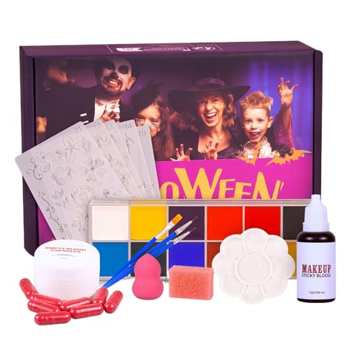 Halloween-Themen-Make-up | Körper- und Gesichts-Make-up zum Malen – Zubehör für Cosplay, Kunstblut für Kinder, Events, Fotografie, Geburtstag Halloween-Themen-Make-up | Körper- und Gesichts-Make-up zum Malen – Zubehör für Cosplay, Kunstblut für Kinder, Events, Fotografie, Geburtstag von Genérico