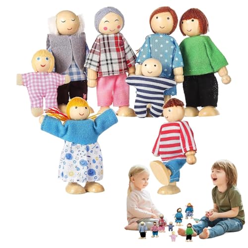 Holzmenschen aus dem Puppenhaus - Puppenhaus aus Holz, Puppenhaus aus Holz, Personen mit 8 Figuren, Miniatur-Set für Heimdekoration, Tischzentren von Genérico