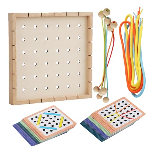 Holzschnürspielzeug, Holzschnürspielzeug, Holzschnürbrett, 40 Karten, 6 farbige Fäden, pädagogische Puzzles für Einfädelaktivitäten für Kinder verbessern von Genérico