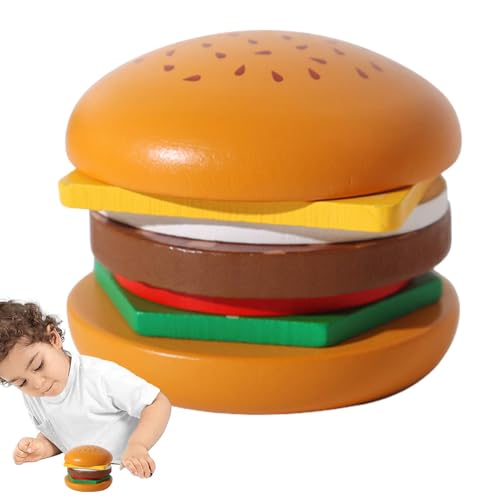 Holzspielzeug zum Stapeln von Lebensmitteln, Spielzeug zum Stapeln von Hamburger-Sandwiches, Sandwich-Burger, Lernspielzeug für Vorschule, Spielzeug für motorische Fähigkeiten von Genérico