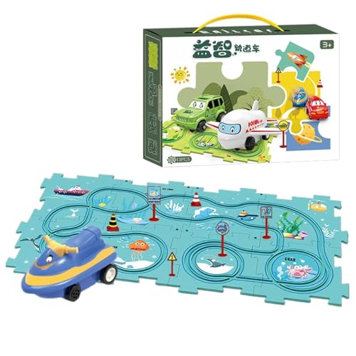 Interaktives Rennstreckenpuzzle | Eisenbahnrennen-Puzzle-Set für Kinder, pädagogisches Auto-Puzzle-Spielzeug für interaktives Lernen von Genérico