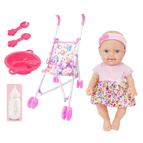 Kleine Puppe mit Kinderwagen, Puppenspiel mit Kinderwagen – Zubehör für Kinderpuppen für realistische Spiele, 25,4 cm (10 Zoll), Spielzeugwagen für Kinder, Kinderwagen von Genérico