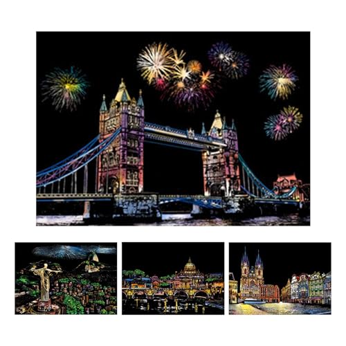 Kratzpapier für Kinder, 4 A4-Blätter, graviertes Kratzbrett, Kunst-Set zum Malen, Schaber | Gravurkunst für Erwachsene und Kinder, Regenbogenpapier mit Stift, Kreativ-Kunst-Set Kratzpapier für Kinder, 4 A4-Blätter, graviertes Kratzbrett, Kunst-Set zum Malen, Schaber | Gravurkunst für Erwachsene und Kinder, Regenbogenpapier mit Stift, Kreativ-Kunst-Set von Genérico