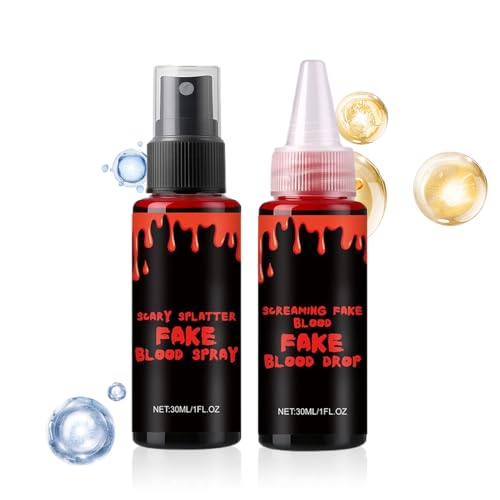 Kunstblut, waschbar, Set mit Tropfeneffekt, Halloween, Kostüm, Zubehör für Zombie-Kostüme, Scherzartikel, Theater, Cosplay, Fluchtraum, Kleidung, Männer, Frauen, Schauspieler von Genérico