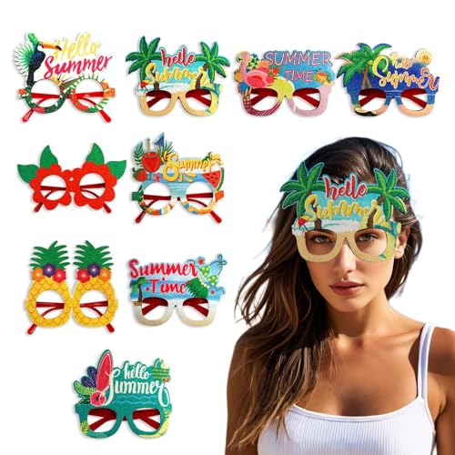 Lustige Hawaii-Sonnenbrille, 9 Stück, bunte Partyschatten, tropische Kostüme für Kinder und Erwachsene, tolle Pool-Party-Geschenke, Foto-Requisiten und von Genérico