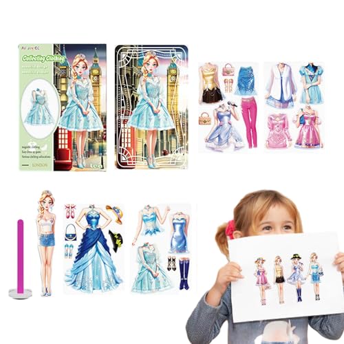 Magnetische Papierpuppen für Mädchen – Princess Dress Up Kit mit wiederverwendbaren Magneten | Tragbares Reisespielzeug für Kinder mit modischen Outfits für Zuhause, Schule und Spaziergänge von Genérico