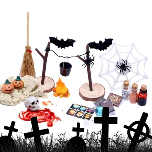 Miniatur-Szene des Halloween-Puppenhauses, Halloween-Horrorspielzeug-Set mit Kürbis-Köpfen, Mini-Puppenhauszubehör mit Gartenlandschaft von Hallo Miniatur-Szene des Halloween-Puppenhauses, Halloween-Horrorspielzeug-Set mit Kürbis-Köpfen, Mini-Puppenhauszubehör mit Gartenlandschaft von Hallo von Genérico