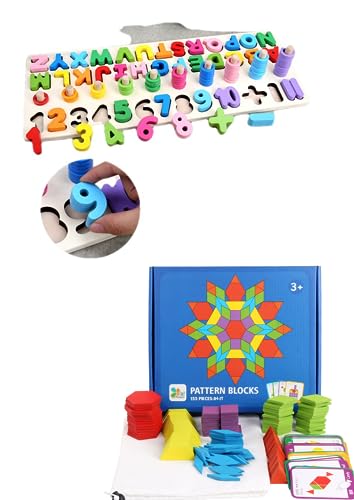 Montessori Holzspielzeug für Kinder 3 4 5 6 Jahre, Zählbrett Zahlen und Buchstaben Klassifizierung Mathematik Lernen + Pädagogisches Tangram Spielzeug mit 155 geometrischen Formen von Genérico
