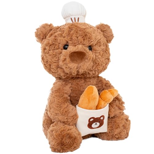 Niedliche Teddybär-Figur, gefüllte Bärenpuppe, 25,4 cm (10 Zoll), Hirtenkoch, Brotmütze, hält Brot, Plüschkissen, entzückende Dekoration mit Kissen für Kinder von Genérico