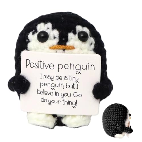 Pinguin zur emotionalen Unterstützung, Pinguin, gewebt, Pinguin-Spielzeug mit Positivkarte, Strickpuppe, Pinguin-Spielzeug zum Sammeln, niedlicher Pinguin zum Muttertag, Dekoration von Genérico