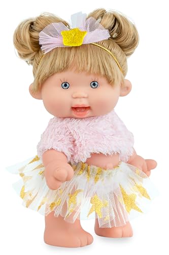 Puppe Nenote Marina und PAU – 26 cm – Gelenk – Rock mit goldenen Sternen, Top Rosa und Doppelschleife mit Schleife – hergestellt in Spanien von Genérico