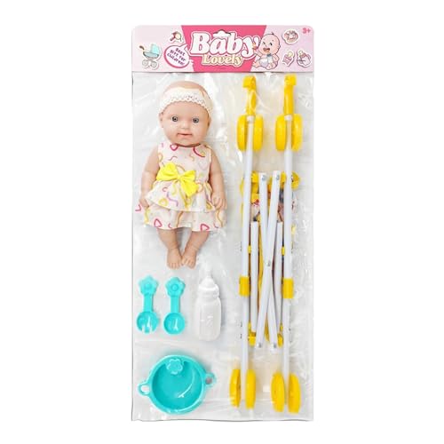 Puppen-Set mit Kinderwagen, Puppe mit Kinderwagen – Puppenwagen für Kleinkinder, realistische Puppe mit 25,4 cm (10 Zoll), mit Kinderwagenzubehör für Kinder, Spielzeug für J von Genérico