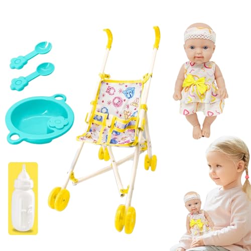 Puppen-Set mit Kinderwagen, Puppe mit Kinderwagen | Zubehör für Kinderpuppen für realistische Spiele - Puppen-Set mit 25,4 cm (10 Zoll), Spielzeugwagen für Kinder, Spielwagen Paar von Genérico