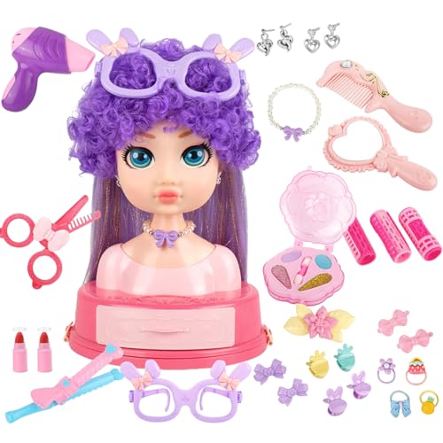 Puppenkopf zum Kämmen und Schminken für Kinder, Frisierpuppe mit Friseurset und Make-up-Zubehör, 31-teiliges Übungsspielzeug für Kleinkinder ab 3 Jahren von Genérico