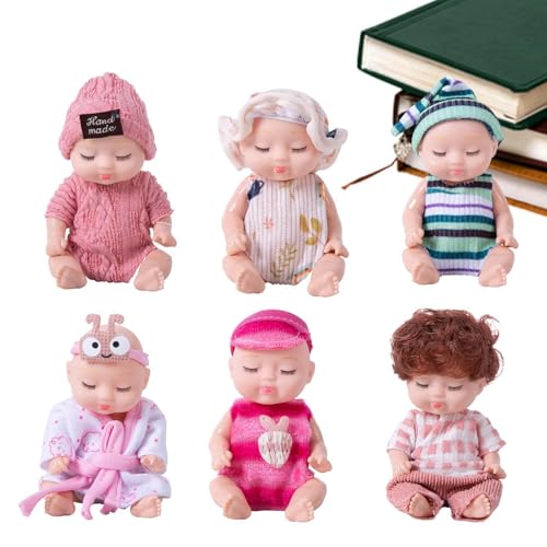 Reborn kleine Puppen-Set, realistische Schlafpuppen | 6 x niedliche Schlafpuppen mit 7,6 cm (3 Zoll), Sammelfiguren, Mädchenpuppe mit Kleidung und Kommode für Auto, Wohnzimmer von Genérico