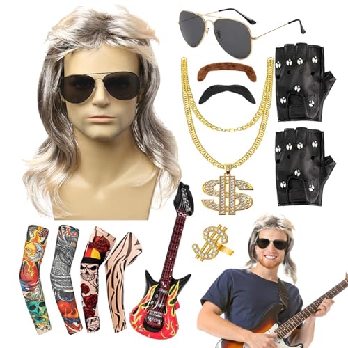 Rock-Kostüm, Rocker-Kostüm der 80er-Jahre, wiederverwendbar, Rockstar-Zubehör, Mottopartys, Hippie-Zubehör, 80er-Jahre-Kostüm für Herren, Festi Rock-Kostüm, Rocker-Kostüm der 80er-Jahre, wiederverwendbar, Rockstar-Zubehör, Mottopartys, Hippie-Zubehör, 80er-Jahre-Kostüm für Herren, Festi von Genérico