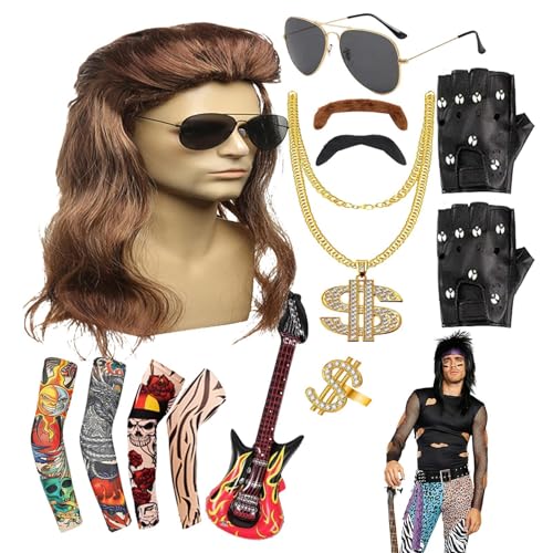 Rocker-Kostüm der 80er Jahre, Rocker-Kostüm für Herren, wiederverwendbar, Rockstar-Zubehör, Mottopartys, Hippie-Zubehör, Kostüme von Genérico