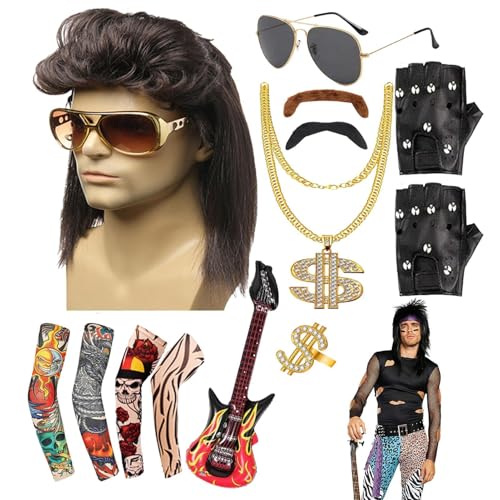Rocker-Kostüm für Herren, 80er-Jahre-Kostüm für Herren, wiederverwendbar, Rockstar-Zubehör, Mottopartys, Hippie-Zubehör, 80er-Jahre von Genérico