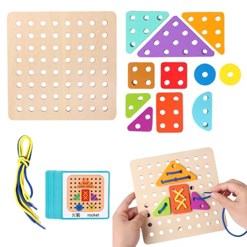 Seilpuzzle für Erwachsene, Holzblöcke - Tangram Lernspielzeug für Kindergarten - Vorschulentwicklungsspielzeug mit 20 Karten für Kinder von Genérico
