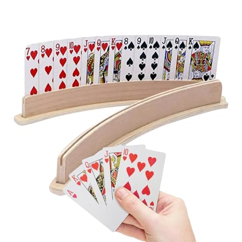 Spielkartenhalter aus Holz, freihändiges Spielständer, Curved Poker Organizer | 2-teiliges Ablagetablett-Set, Tischkartendisplay für Korb, Pinochle, Noch von Genérico