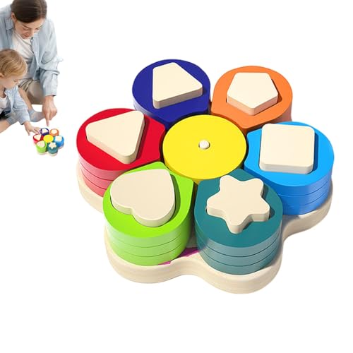 Spielzeug zum Sortieren von Holzformen, stapelbares Spielzeug zum Sortieren von Holzfarben, Stapeln von Blöcken, geometrische Sortier- und Kombinationsspiele, Farberkennungsblöcke von Genérico