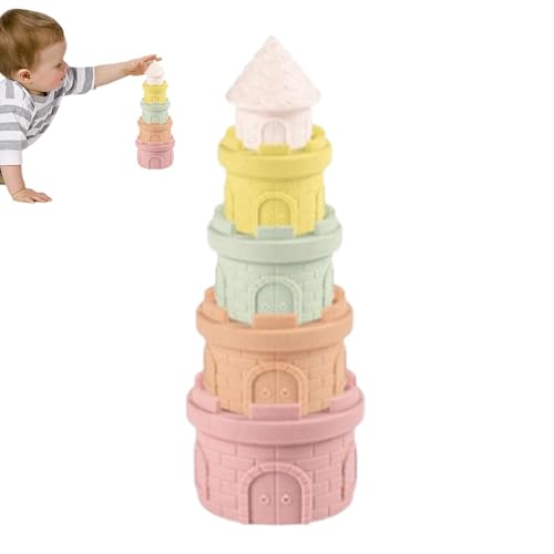 Stapelbares Spielzeug für Kinder, stapelbare Ringe für Babys, sensorisches Stapelset, Silikonbausteine, Dinosaurier-/Schloss-Design, frühes Lernspielzeug mit Sound von Genérico