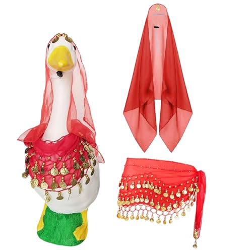-Statuen, Ostersets mit Gänsen auf der – Belly Dance Veil Porch Duck mit Pailletten Schal | Lustiges Frühlings-Tierstatue-Zubehör für Figur von Genérico