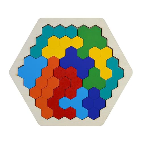 Tangram Puzzle, Montesori Wood, Hexa-Block, Hexagon Tangram, Teaser aus Holz, Geometrie für Gehirnspiele für Kinder von Genérico