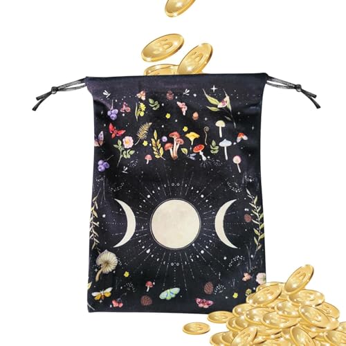 Tarotkarten-Tasche | bedruckter Tarotkartenhalter mit Baum des Lebens in der Mondphase, 13 x 18 cm, kleine Würfeltasche aus Samt für Orakel-Deck, Runen, Schmuck, Steine von Genérico