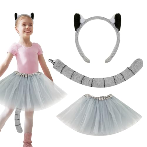 Tierhaarreifen | Lemur Stirnband mit Ohren und Schwanz - Kostümzubehör für Kinder, Mädchen, Partys, Halloween, Karneval und Veranstaltungen von Genérico