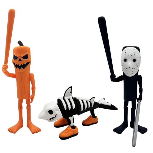Tung Tung Tung Sahur Halloween Edition (20 cm) + Tung Tung Tung Scary Edition (19 cm) + Tralala Scary Edition (15 cm) - Packung mit 3 beweglichen Figuren, offizielle Kollektion Brainrot - Brain Rot von Genérico