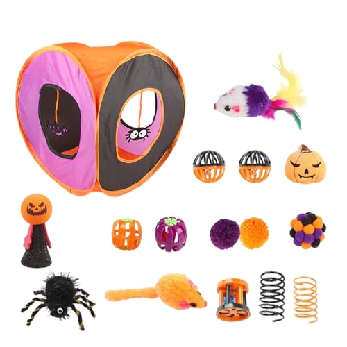 Von Indoor - Halloween Tunnelspielzeug Set | Halloween Faltbarer K Quadratischer Boxk, Zubehör für Kätzchen mit Federball Von Indoor - Halloween Tunnelspielzeug Set | Halloween Faltbarer K Quadratischer Boxk, Zubehör für Kätzchen mit Federball von Genérico