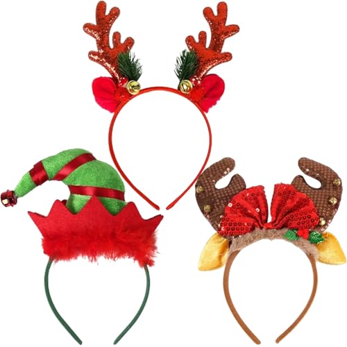 Weihnachts-Stirnbänder für Kinder und Erwachsene, 3 Stück, lustige und vielfältige Weihnachtsfeiern, Zubehör für Geschenke und zum Befüllen von Socken, Einheitsgröße von Genérico