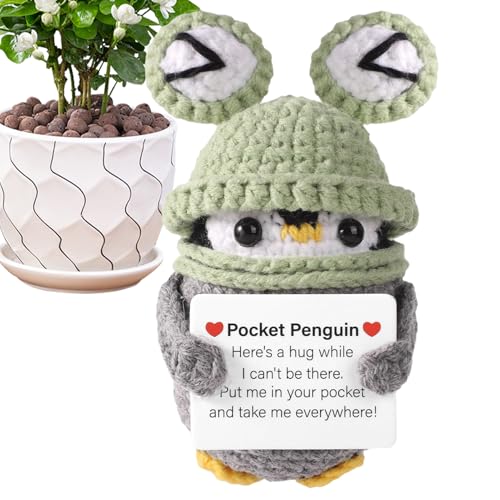 Weihnachtspinguin-Puppe aus Strick, im Taschenformat mit Häkeltieren, Taschenpuppe, mit Tierumarmung, handgefertigt, gehäkelt, Paar von Genérico