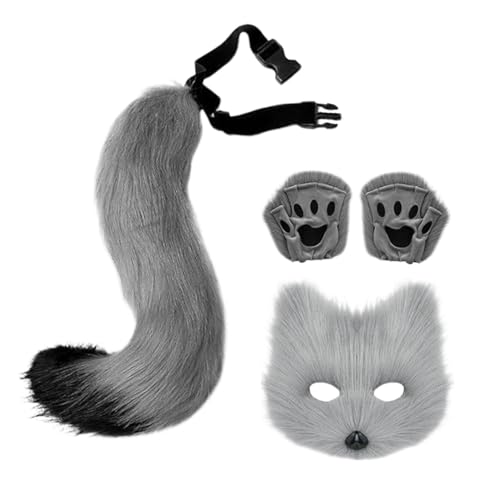 Wolfsschwanz- und Ohren-Set, Katzenohren und Schwanz, Katzenkostüm für Cosplay, lustiges Katzenschwanz-Kostüm, Tierkostüm, Kunstwolf-Maskenkostüm für Fies von Genérico